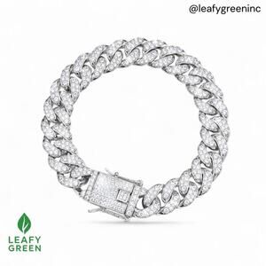 Silver Iced Out Tennis Chain Bracelet 8.5in CZ Diamond Link Hip Hop Jewelry
